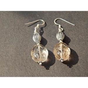 925 Sterling Silver Earrings with Carved Smoky Quartz <b>Beads</b> Fashionable Combo Model E0483-GS - Product Image 4