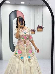 Ivory Embroidered Lehenga Choli with <b>Jacket</b> Style Blouse for <b>Wedding</b> and Festive Wear - Product Image 3