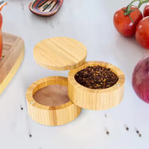 Vente en gros Boîte de rangement ronde en bois à 2 niveaux pour pots à thé, épices, sel et poivre par Crescent Crafts - Product Image 3