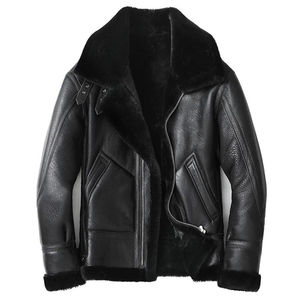 Veste en cuir bomber pour homme en véritable peau de mouton, style streetwear, fermeture éclair sur le devant, logo, taille XS, approvisionnement ODM - Product Image 1