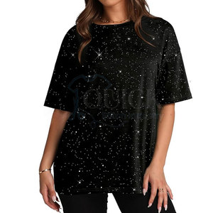 Camiseta de mujer con diamantes de imitación verano ecológico transpirable ligero algodón Color sólido personalizable al por mayor de alta calidad - Product Image 1