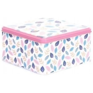 Caja de lata cuadrada de 3,7 L, 198x198x100mm, logotipo en relieve, patrón de hoja reciclable para almacenamiento de dulces y herramientas - Product Image 3