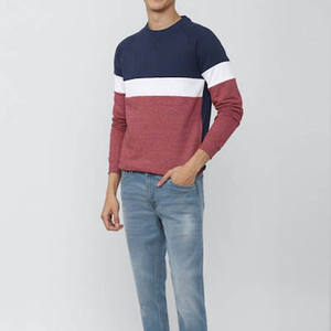 Sudadera de hombre de lana con cuello redondo de secado rápido de gran tamaño con bloque de Color básico de alta calidad transpirable sudadera de mezcla de algodón personalizada - Product Image 3