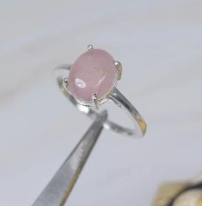 925 bague en argent Sterling naturel rose Quartz Rose pierre précieuse janvier pierre de naissance concepteur forme ovale bijoux mariage lunette réglage - Product Image 1