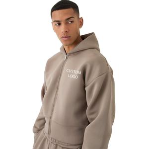 Ensemble de survêtement beige à capuche pour homme, couleur unie, coupe décontractée, sweat-shirt et pantalon de jogging longs, tenue d'automne, grandes tailles - Product Image 4