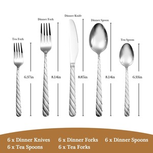 Juego de cubiertos de mango de diseño con acabado elegante plateado, cubiertos de acero inoxidable para comedor, cocina, restaurante y uso en bodas - Product Image 2