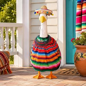 Mexican Fiesta Goose Costume Colorful Striped <b>Dress</b> Straw Sombrero Beaded Necklace Porch Statue Decoration - Product Image 1