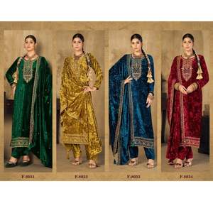 Ensemble Salwar Kameez Moderne en Velours Neeta Creation, Broderie Élégante Faite à la Main, Infroissable, Longueur Mi-longue, Idéal pour les Fêtes - Product Image 5