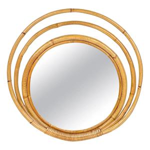 Modern Stylish <b>Triple</b> Ring Rattan <b>Mirror</b> Natural Boho Framed round Wall Decor for Living Room Bedroom or Bathroom - Product Image 1