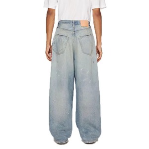 Vêtements pour hommes, pantalon en jean bleu foncé ample, style streetwear, vente en gros, style vintage, jean ample empilé évasé pour hommes - Product Image 2