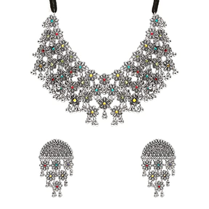 Fabricación India Diseñador exclusivo Moda Latón oxidado Flor Multicolor Collar joyería Fiesta de aniversario Desgaste - Product Image 5