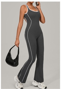 Combinaison de yoga une pièce sans dos, longue, avec bande latérale, taille haute, sans couture, en Spandex et Polyester, pour femme, vêtements de sport - Product Image 3
