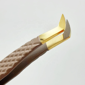 Pinzas de extensión de pestañas de acero inoxidable sólido con textura suave de fibra de Punta dorada-Etiqueta privada en stock - Product Image 6