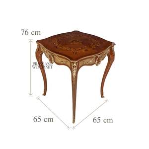 Table d'appoint carrée de style français de luxe avec incrustation florale élaborée et montures en laiton doré antique pour la décoration de palais - Product Image 3