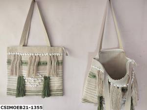 Sac fourre-tout chic bohème en coton uni, écologique, élégamment fait à la main, réutilisable, pour usage quotidien, avec fermeture éclair pour femme - Product Image 4