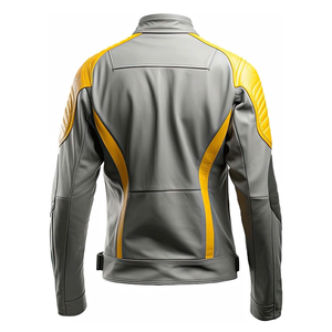 Women's Grey & Yellow Genuine Sheepskin Sleek Zippered Motorbike Jacket With CE Armors Protections Motorcycle Jacket For Men - Product Image 4