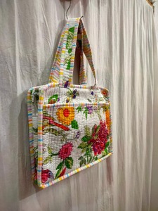 Modern White Floral Quilted Lightweight Business Vintage Laptop Bag Handmade Cotton Block Print Indian Style Versatile Stylish - Product Image 3