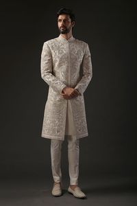 NEW ELEGANT HEAVY GOLD EMBROIDERY on GROOM SHERWANI & <b>PANT</b> & MATCHING SHOE WITH EMBELLISHED CRYSTAL GLASS BEADS,DABKA WORK =2024 - Product Image 2