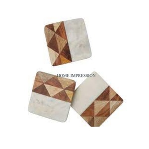 Teak Wood and Marble Material Home Table Decorative <b>Coasters</b> for Wedding Gifting Items Deluxe Quality Luxury Mats and Pads - Product Image 1