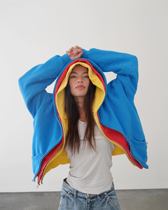 Sudadera con capucha de corte corto de peso pesado personalizada 500gsm sudaderas con capucha de dobladillo crudo color sólido punto de contraste sudadera con cremallera - Product Image 4