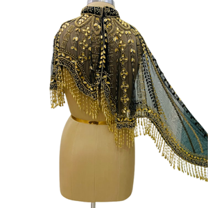 Nouvelle collection 2026 : Cape de soirée élégante et modeste pour femme musulmane, broderie lourde faite main, paillettes, franges, sans manches, coupe droite - Product Image 3