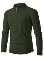Pull en Coton Peigné 100% Anti-Plis et Anti-Boulochage pour Homme, Col Demi-Zip, Manches Longues, Motif Torsadé, 380g, Automne, Personnalisable