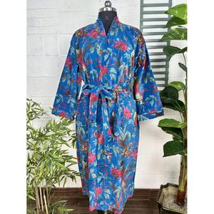 Robe de luxe unisexe, bleu floral, velours Malibu bleuâtre, veste kimono réversible doublée de soie, douce, cadeau automne-hiver - Product Image 3
