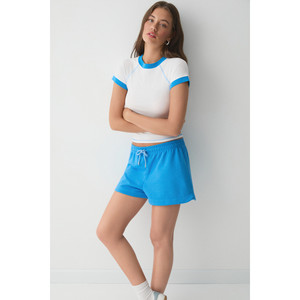 ETHIQUET BUOL Mini shorts de algodón de cintura alta con cordones y elásticos para mujer - Product Image 1
