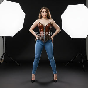 Shiny Vinyl Wet <b>Brown</b> See-Thru PVC <b>Corset</b> Hourglass Waist Training Heavy Duty Steel Boned Lingerie <b>Corsets</b> - Product Image 5