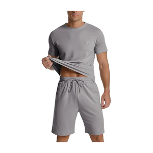 Ensemble t-shirt et short à manches courtes pour homme 100% coton de haute qualité avec 2 poches respirantes - Product Image 3