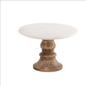 Plateau rond en marbre de pierre naturelle blanche pour décoration de mariage ensemble de support à gâteau en marbre avec outils à gâteau en pierre et en bois - Product Image 6