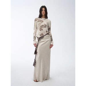 Robe longue en laine Tencel à imprimé cachemire vintage, tricotée, écologique, avec décoration chaîne, motif numérique - Product Image 1