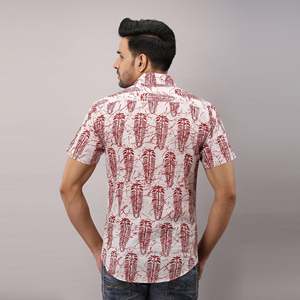 100% Cotton Casual Red <b>Shirt</b> for Men Ethnic Floral Motifs <b>Button</b>-Up Collar Breathable Poplin Linen Fabric Size 6XL Denim Woven - Product Image 5