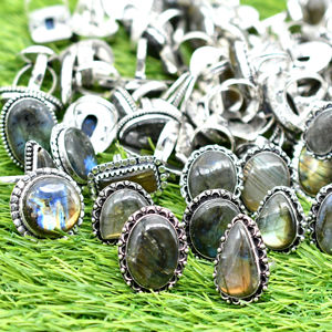 Anneaux en argent sterling 925 plaqué pierres précieuses, labradorite naturelle, motif vintage fleur et autres motifs mixtes, anneau de mariage et de fête, vente chaude - Product Image 1