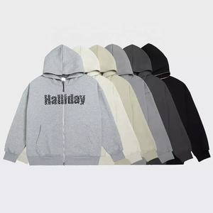 2022 personalizado de los hombres gruesos French Terry Full Zip Hoodie Bedazzled Bling Rhinestone Print Custom Transfer Logo - Product Image 6