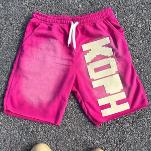 Pantalones cortos de cintura alta con serigrafía personalizada Logo algodón French Terry Streetwear desgastados Vintage Sun Faded Acid Wash - Product Image 3