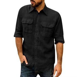<b>Men's</b> 100% Cotton Half Sleeve Garment Dyed Eco-Friendly Solid Color Breathable Casual <b>Shirt</b> Lapel Double <b>Pocket</b> Design Trendy - Product Image 5