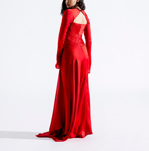 ชุดเดรสแขนยาวสำหรับผู้หญิงเดรสออกงานเดรสแขนยาวแต่งจีบปกสี่เหลี่ยมรัดรูปผ่าข้างแบบสั่งตัด - Product Image 5