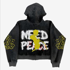 Sudadera con Capucha para Hombre, Estilo Vintage, Lavado Ácido, con Apliques Bordados Personalizados, Sudadera con Capucha con Cierre - Product Image 4