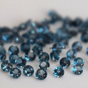 โทแพซสีน้ำเงินลอนดอนธรรมชาติ ทรงกลมเจียระไน คุณภาพสูง สำหรับทำเครื่องประดับ ขายส่ง - Product Image 1