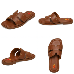 Ciabatte Estive Personalizzabili da Donna <span class=keywords><strong>con</strong></span> <span class=keywords><strong>Borchie</strong></span>, <span class=keywords><strong>Sandali</strong></span> Piatti <span class=keywords><strong>con</strong></span> Punta Quadrata in PU, Chiusura Slip-On, Servizio OEM/ODM - Product Image 4