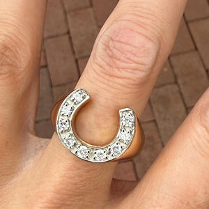 Bague de mariage tendance en or jaune 14 carats, or blanc ou or rose, avec diamant naturel taillé en fer à cheval, modèle 2026, porte-bonheur pour les fêtes - Product Image 1