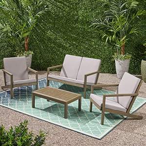 Ensemble de canapé de jardin en teck massif avec finition en bois naturel et coussin imperméable pour une utilisation en extérieur - Product Image 2