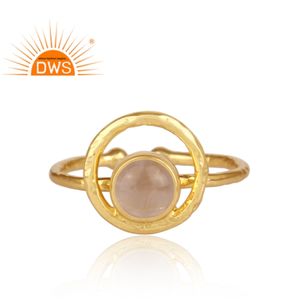 Best Selling Sterling Silver 18K Gold Plated Natural Rose Quartz Gemstone <b>Adjustable</b> <b>Ring</b> Demi Fine Jewelry Manufacturer - Product Image 2