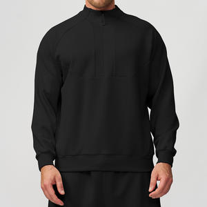 Venta al por mayor básicos Hombres Deportivo Media cremallera algodón mezclado Invierno Plain Fleece Pullover Sudadera Casual Manga larga Sudadera con capucha de gran tamaño - Product Image 4