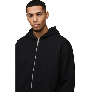 New Edition Oversized Boxy Heavyweight <b>Zip</b>-<b>Up</b> Hoodie for <b>Men</b> <b>Black</b> Colour Trending OEM Service Blank <b>Hoodies</b> - Product Image 4