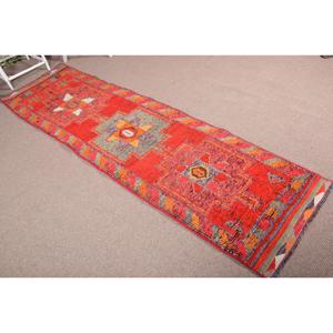 2.8x9.7 ft Rug, Vintage Turkish Rug, <b>Red</b> Herki <b>Wool</b> Rug - Product Image 4