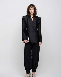 Premium Quality Long V Neck Satin Silk Women Suit <b>Set</b> Luxury <b>Office</b> Lady Wear Made in Vietnam - Product Image 3