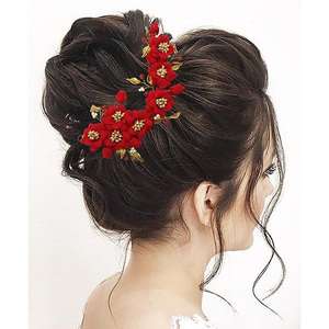 Apurva Perles Rouge Floral Cheveux Broche 1505425 À La Mode Plaqué En Alliage De Zinc et Cuivre Bijoux Cristal Zircon pour Les Fêtes Mariages Cadeaux - Product Image 1