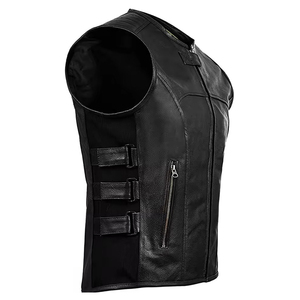 Gilet de motard en cuir véritable pour homme, coupe confortable, col rond, sans manches, coupe-vent, fermeture éclair, couleur unie, vêtement d'extérieur pour l'automne - Product Image 6